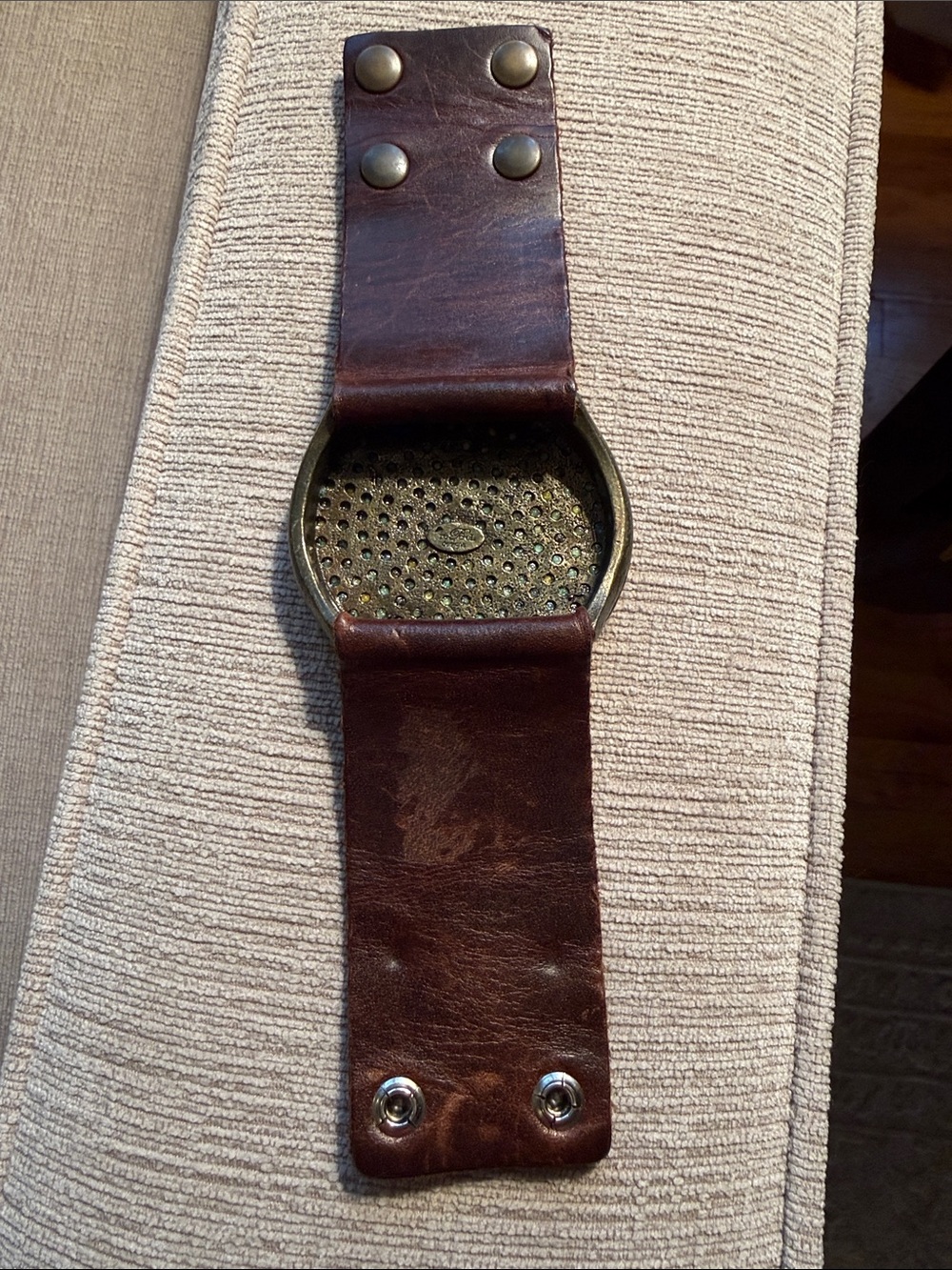 Brown Leather Cuff Bracelet with turquoise Beads - Picture 3 of 5